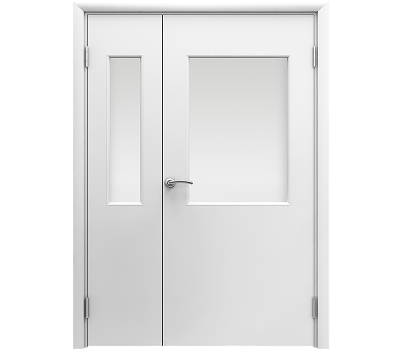 Влагостойкая дверь ПВХ EtaDoor с окном белая полуторастворчатая с ПВХ кромкой